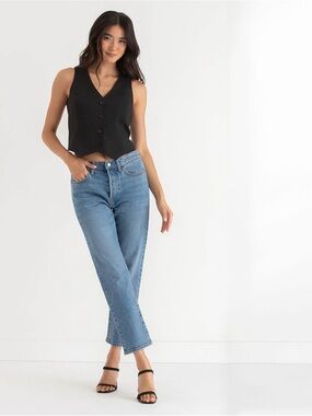 Ricki’s Sloane High Rise Straight Ankle Jeans Blue Button Fly Women’s 6/28